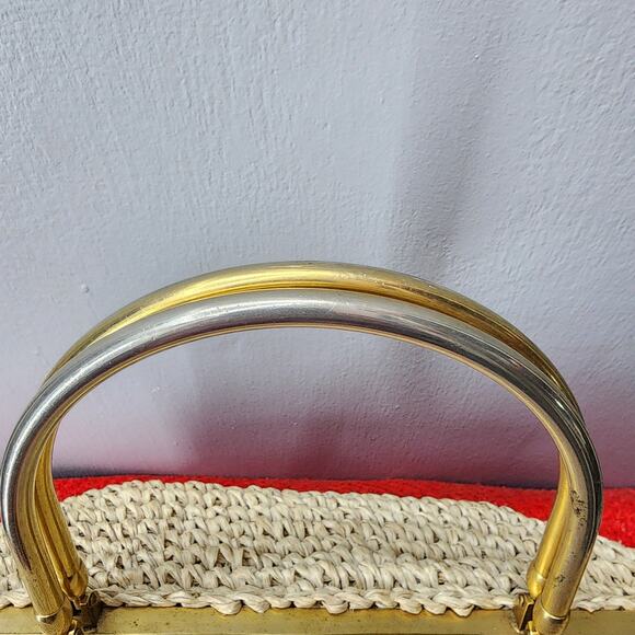 70s Vintage Marcus Brothers Pale Raffia Framed Doctor Bag Purse, Large - Picture 8 of 8